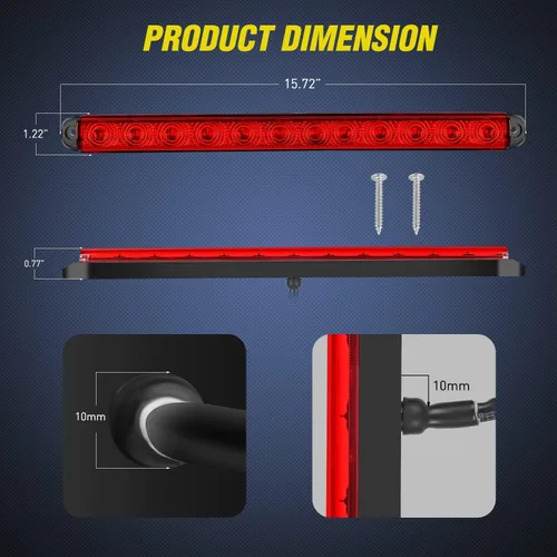 Vista 2 de Nilight Luz de remolque de 16 pulgadas, 12 LED rojos, luces de freno secuenciales, intermitentes, impermeables, barra de identificación trasera