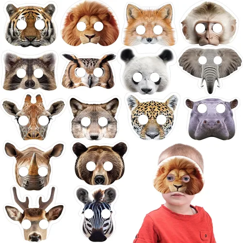 32 máscaras faciales de animales de safari monstruo para niños, monstruo, selva, bosque, zoológico, animales, máscaras de dibujos animados para