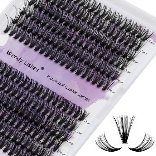 Vista 10 de Extensiones de pestañas individuales en racimo 30D/40D, pestañas naturales mixtas, rizado C/D, 0.07 mm, negro mate, suaves, 16-20 mm, para colocar