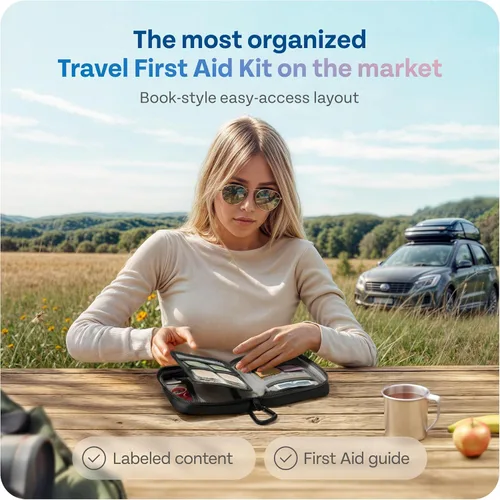 Vista 2 de KeepGoing - Kit de primeros auxilios de viaje para automóvil, hogar, senderismo, campamento y emergencias al aire libre, botiquín de primeros