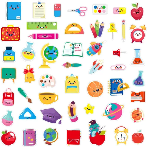 WhatSign 50 calcomanías de regreso a clases: calcomanías de ciencia para el aula de jardín de infantes, vinilo impermeable, estilo de dibujos