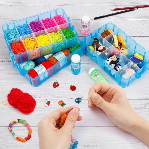 Vista 5 de INSCRAFT - Contenedor apilable de almacenamiento de 7 capas, 70 compartimentos ajustables (Azul) Contenedor apilable de almacenamiento, perfecto