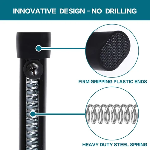 Vista 2 de Paquete de 2 barras de tensión ovaladas de resorte de tensión ajustables de 22 a 36 pulgadas, pequeñas barras de tensión negras, sin perforación