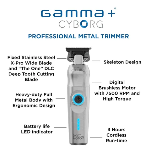 Vista 2 de GAMMA+ Cyborg Professional Metal Cordless Ergonomic Hair Clipper Trimmer with Digital Brushless Motor