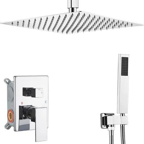 Vista 15 de Sistema de Ducha Dorado Cepillado para Baño con Cabezal de Ducha de Lluvia de 10 Pulgadas de Montaje en Techo con Ducha de Mano de Lujo de Alta