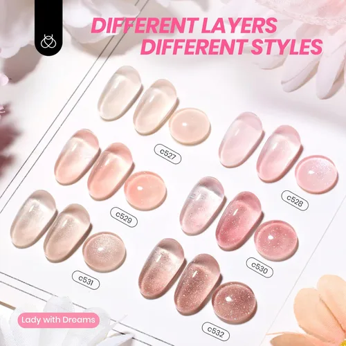 Vista 2 de Beetles - Juego de esmaltes de uñas de gel Jelly de 6 colores, tonos nude, rosa, marrón, con brillo y efecto de glitter, kit de esmaltes de gel