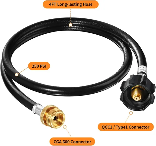 Vista 2 de GasSaf Manguera de propano de 4 pies, manguera de adaptador de propano de 1 libra a 20 libras de conexión de tanque de propano, manguera de gas