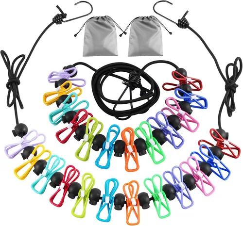 Paquete de 2 tendederos portátiles para acampar, 12 pinzas para la ropa, accesorios de camping, tendedero de viaje para interiores y exteriores,