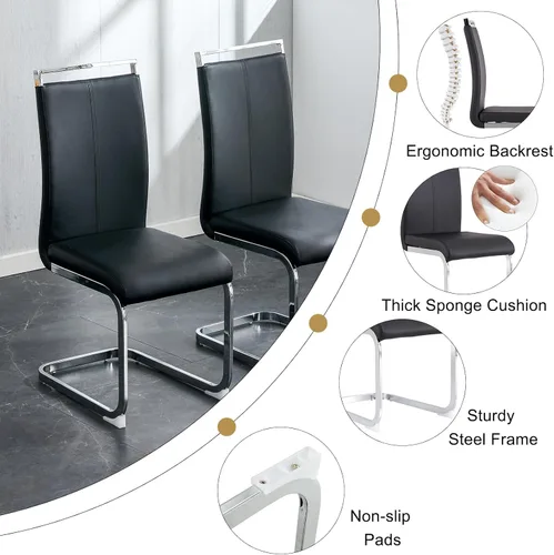 Vista 5 de Juego de mesa de comedor de cristal de Ebullient para 4 personas, juego de 5 piezas con 4 sillas de comedor de piel sintética negras, tablero