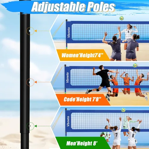 Vista 3 de Red de voleibol para patio trasero, red ajustable resistente anti-hundimiento para exteriores con sistema de cabrestante, juego de voleibol de playa
