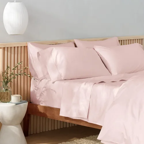 Vista 4 de Amazon Aware Juego de fundas de almohada 100% algodón orgánico de 300 hilos, color rubor, estándar, paquete de 2, 32 x 20 pulgadas