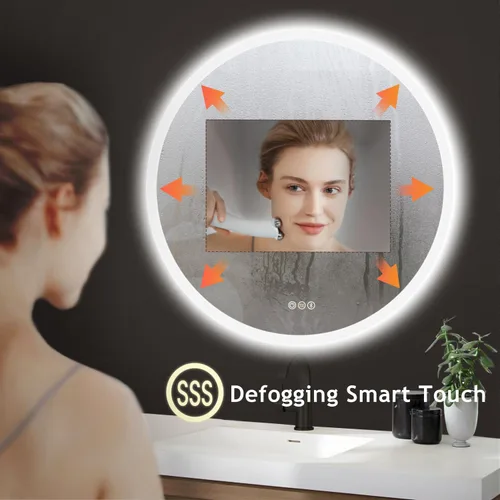 Vista 3 de S·BAGNO Espejo redondo de baño LED de 32’’ con luces, espejo de tocador para montar en pared con iluminación trasera y frontal, 3000K/4000K/6500K