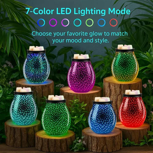 Vista 2 de Leyoue - Calentador eléctrico de cera con forma de fuegos artificiales 3D de vidrio con placa de calentamiento PTC, bandeja reutilizable