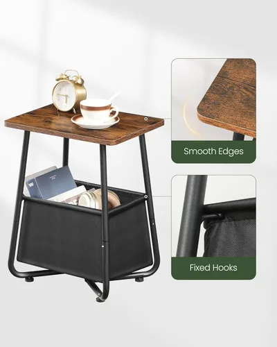 Vista 6 de Mesa auxiliar con cesta de almacenamiento de tela, mesa auxiliar pequeña para espacios pequeños, mesita de noche, para guardería, sala de estar