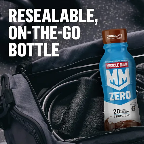 Vista 7 de Muscle Milk Zero Protein Shake, chocolate, botella de 11.16 onzas líquidas, paquete de 12, 0.03 onzas de proteína, cero azúcar, 100 calorías
