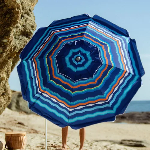 Vista 3 de AMMSUN Sombrillas de playa de 7 pies de alta resistencia para vientos fuertes con ancla de arena, ventilación inclinable, protección UV 50+ contra