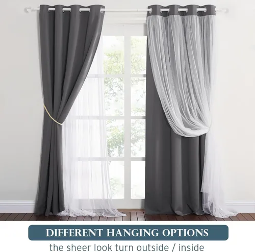 Vista 141 de Pony Dance - Cortinas opacas con capa traslúcida para ventanas, un par, 2 cordeles para sujetar gratis, cortinas para sala