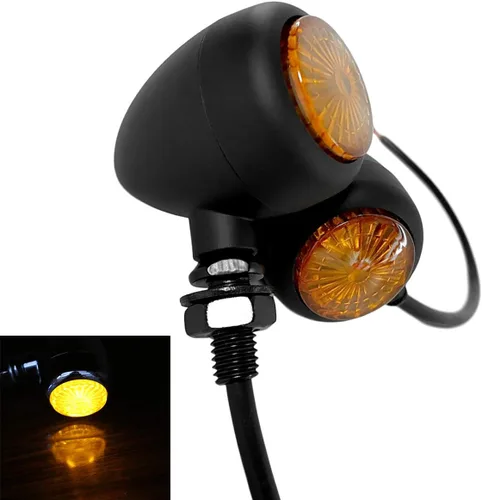 FATECIM 2 unids motocicleta LED intermitente indicador ámbar luz mini bala aluminio moto indicadores intermitentes 12V universal (negro)