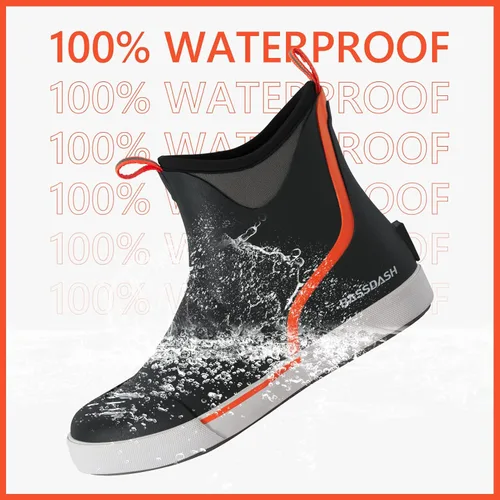 Vista 2 de BASSDASH Botas impermeables para hombre de 6 pulgadas con forro transpirable, antideslizantes, de goma de neopreno, botas de lluvia para pesca