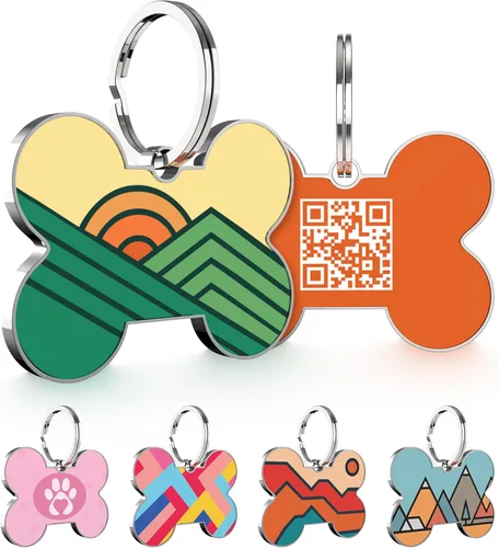 Vista 22 de Etiquetas para perros con código QR, personalizadas para mascotas - Etiquetas de identificación con nombre personalizadas - Escaneo en línea gratis