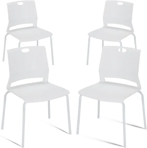 Vista 13 de Juego de 4 sillas apilables negras, modernas sillas de oficina para invitados, sillas de comedor apilables, silla de plástico para sala