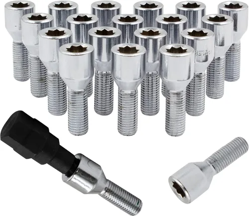 Vista 8 de Wheel Accessories Parts 20 pernos de rosca M12 x 1.5, 12 x 1.5, acabado cromado, vástago de 0.945 in de longitud, 0.669 in, hexagonal, compatible