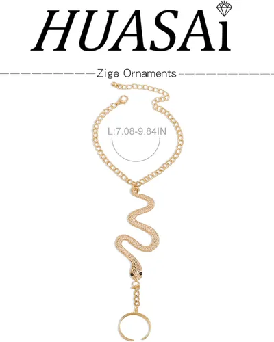 Vista 8 de HUASAI Pulsera de serpiente de cadena de mano para mujer, pulsera de anillo de dedo, arnés de mano esclava, joyería de serpiente para fiesta