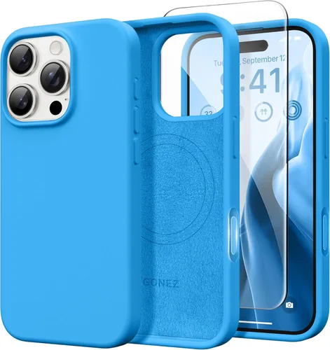 Vista 47 de GONEZ Funda magnética para iPhone 14, compatible con Magsafe, con protector de pantalla + protector de cámara, forro de microfibra antiarañazos