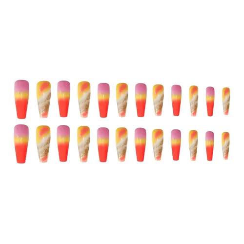 Vista 4 de IMSOHOT Uñas postizas largas cuadradas a presión, puntas francesas de onda verde, uñas postizas con diseños de dijes de mariposa dorada, gel C1-01