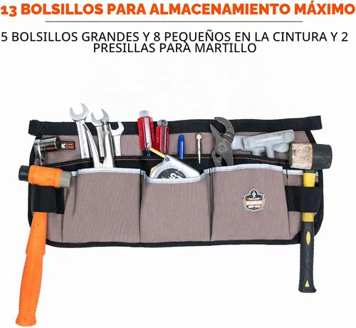 Vista 2 de Ergodyne Arsenal 5706 - Delantal de lona con 13 bolsillos, color gris