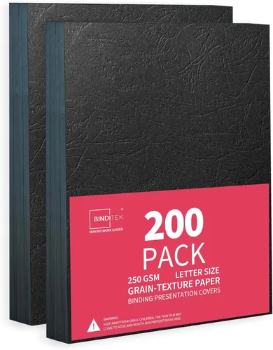 Vista 17 de Binditek Paquete de 100 cubiertas de presentación de papel con textura de grano de 0.51 pulgadas, 8-1/2 x 11 pulgadas, 90 libras, 250 GSM, sin
