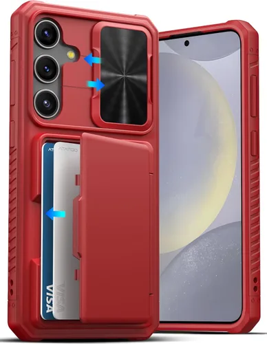 Vista 27 de ATATOO Funda tipo cartera para Samsung Galaxy S24, tarjetero integrado (almacena 4-5 tarjetas) y cubierta deslizante para cámara y soporte