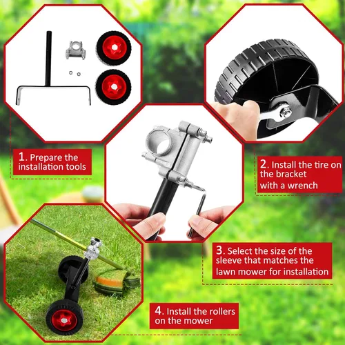 Vista 3 de Fabbay Ruedas de Soporte Ajustables Ruedas Auxiliares 26mm(1 Pulgada) y 28mm(1.1 pulgadas) Weed Walk Behind Recortadora de Hilo para Cortadora