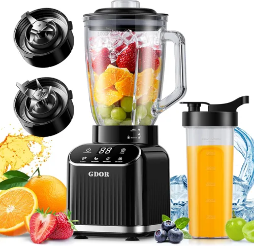 GDOR Licuadora profesional para cocina, licuadora de batidos de 1200 vatios máximos, 5 funciones para trituración de hielo y frutas congeladas,