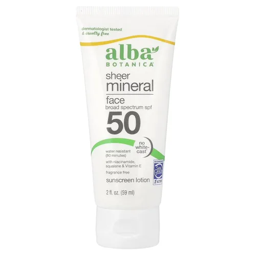 Vista 5 de Alba Botanica Protector solar para cara, loción mineral transparente sin fragancia, SPF 30 de amplio espectro, resistente al agua y biodegradable