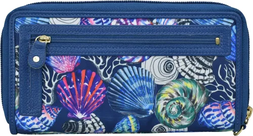 Vista 2 de Anuschka RFID Blocking Wristlet Travel Wallet - Wanderlust Collection - Nylon Fabric with Genuine Leather Trim and Artwork Print