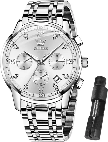 OLEVS Men Multifunction Watch Multi Dial Waterproof Luminous Chronograph Mens Watch with Date Gift for MenStainless Steel Watches for MenClassic Men