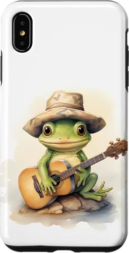 Vista 11 de Cute Little Green Frog Playing Guitar Case for iPhone 16
