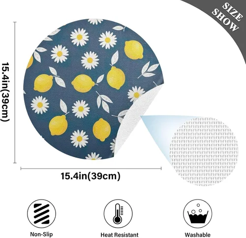Vista 4 de Yellow Lemons Round Place Mats, Non Slip Round Washable Placemats for Kitchen Table one sizex1