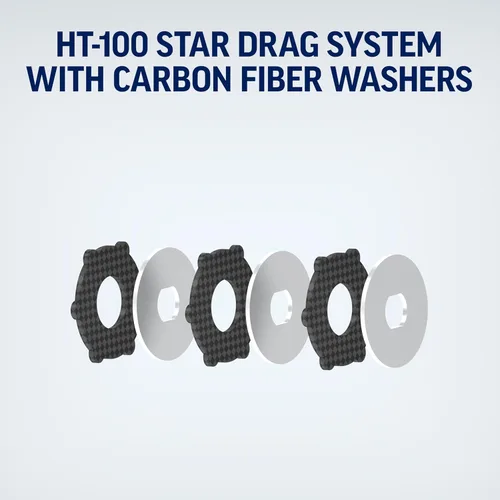 Vista 5 de PENN Rival Level Wind - Carrete de pesca convencional para aguas cercanas/lagos, arrastre de estrella HT-100, máximo de 15lb 6.8kg, carrete