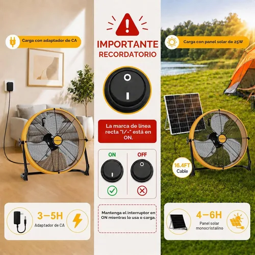 Vista 3 de T-SUNUS Ventilador alimentado por energía solar de 16 pulgadas con panel
