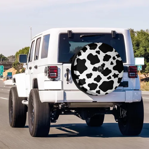 Vista 2 de Foruidea Funda de repuesto con estampado de vaca blanca con orificio de cámara de respaldo, para remolque, RV, SUV y muchos vehículos, 18 pulgadas