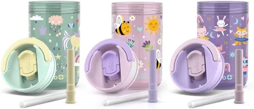 Vista 4 de Ello Kids Bop - Vaso de Tritan resistente a derrames, de 12 onzas, con popote extraíble, asa de transporte integrada, paquete de 3