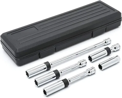 Vista 5 de GEARWRENCH Juego de 5 piezas de llave de bujía magnética giratoria de 3/8" de 6 puntos, 80601, Negro