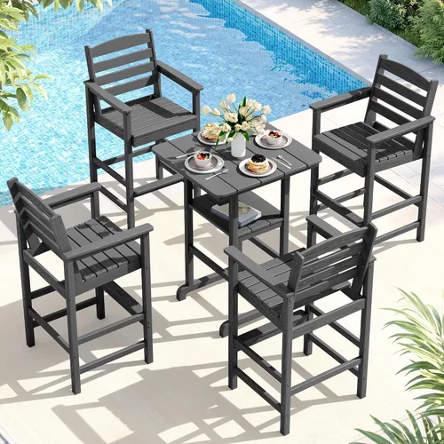 Vista 52 de SERWALL 5 Pcs HDPE Bar Height Adirondack Chairs and Bar Table Set, Blue Azul