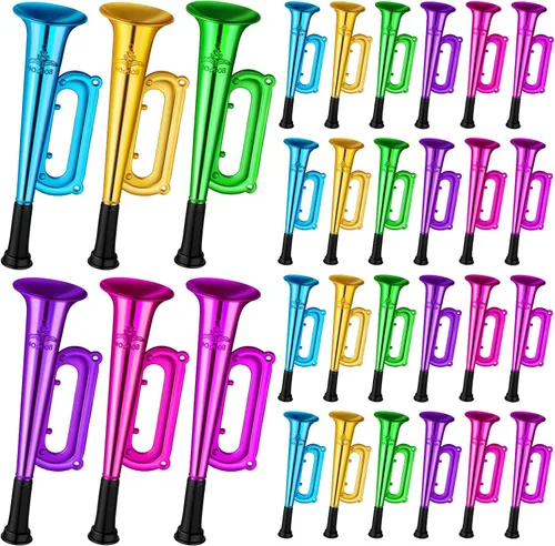 Deekin Paquete de 60 mini trompetas de varios colores, cuerno de trompeta de plástico, juguetes educativos musicales para niños, cumpleaños