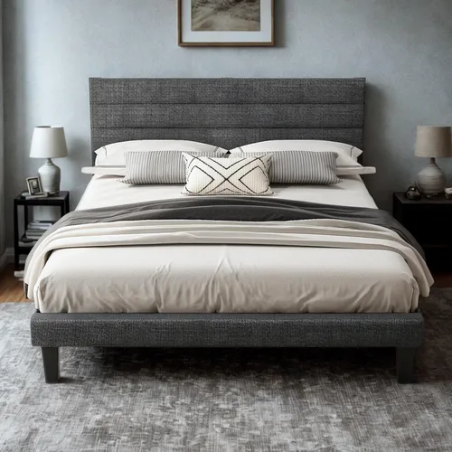 Vista 20 de VINGLI Base de cama individual para niños, cama de plataforma tapizada Boucle con cabecera ajustable, soporte de listones de madera resistente, cama