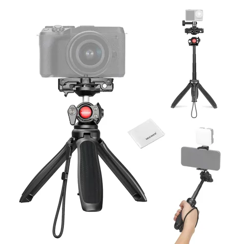 Vista 12 de NEEWER Palo selfie con obturador remoto Bluetooth desmontable, trípode de viaje plegable ligero para iPhone para vlogs de YouTube/TikTok
