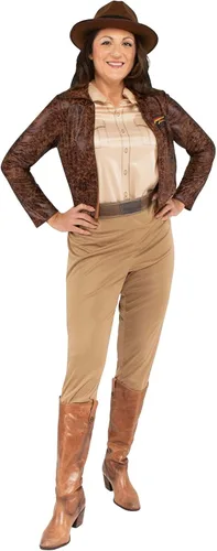 Jazwares Disfraz de Indiana Jones para mujer, camisa y chaqueta con logotipo, pantalones, cinturón con hebilla y sombrero