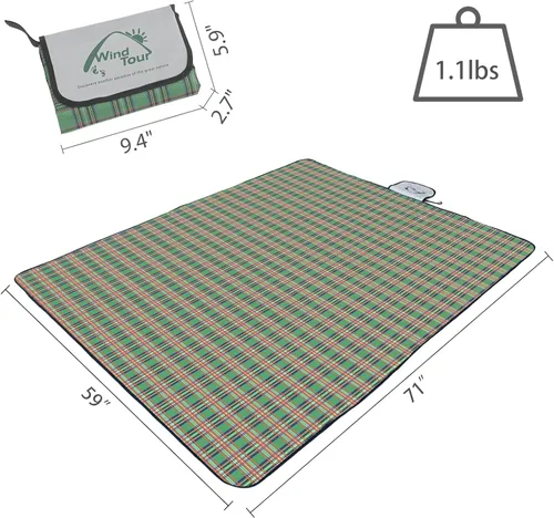 Vista 3 de Wind Tour Manta de picnic impermeable con correa de transporte, tapete plegable a prueba de arena para exteriores, para campamento, playa, parque